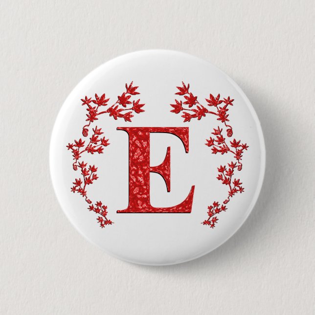 Monogram Letter E Red Leaves Pinback Button (Front)