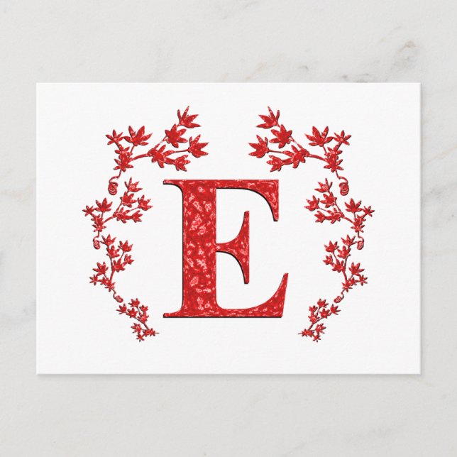 Monogram Letter E Red Leaves Postcard (Front)