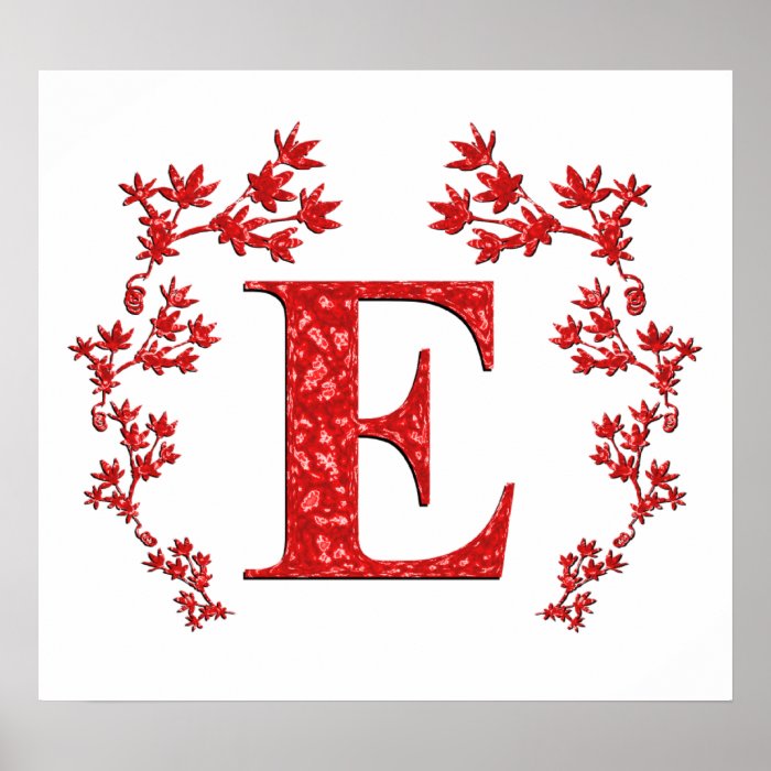 Monogram Letter E Red Leaves Posters