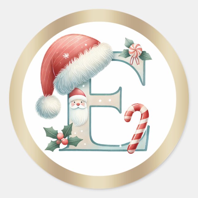 Monogram letter E, Santa hat Christmas  Sticker (Front)