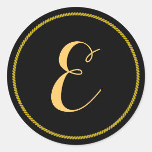 Monogram letter E script Gold-Color Classic Round Sticker