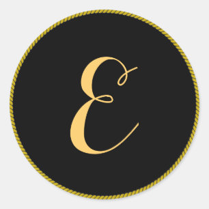 Monogram letter E script Gold-Color Classic Round Sticker