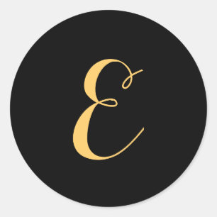 Monogram letter E script Gold-Color Classic Round Sticker
