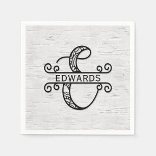 Monogram Letter E with Family Name Napkins