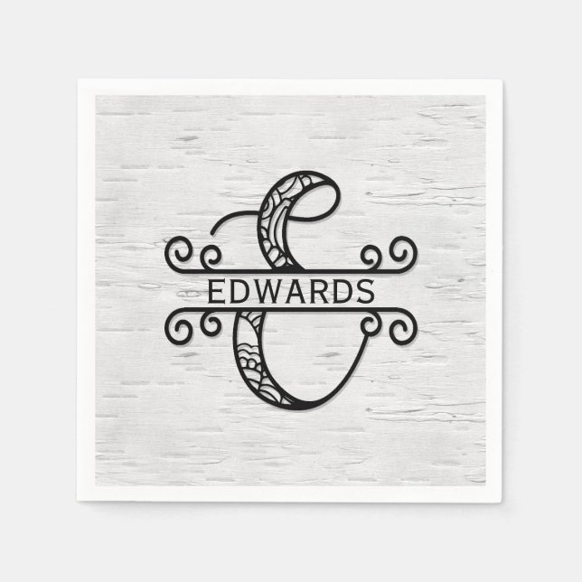 Monogram Letter E with Family Name   Napkins (Front)