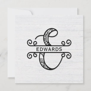 Monogram Letter E with Family Name Note Card