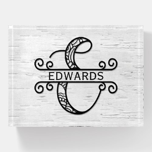 Monogram Letter E with Family Name   Paperweight