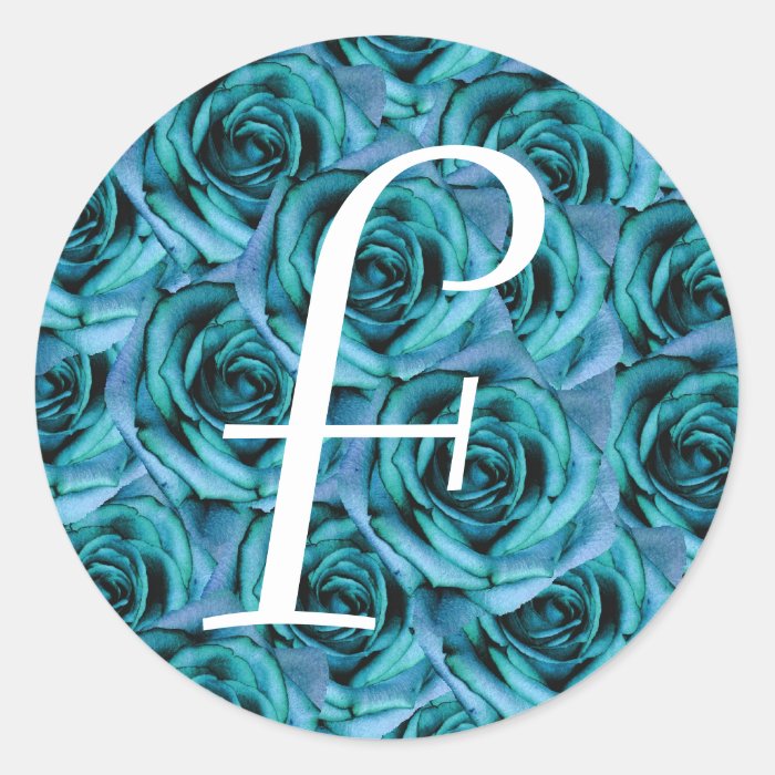 Monogram Letter F Blue Roses Sticker