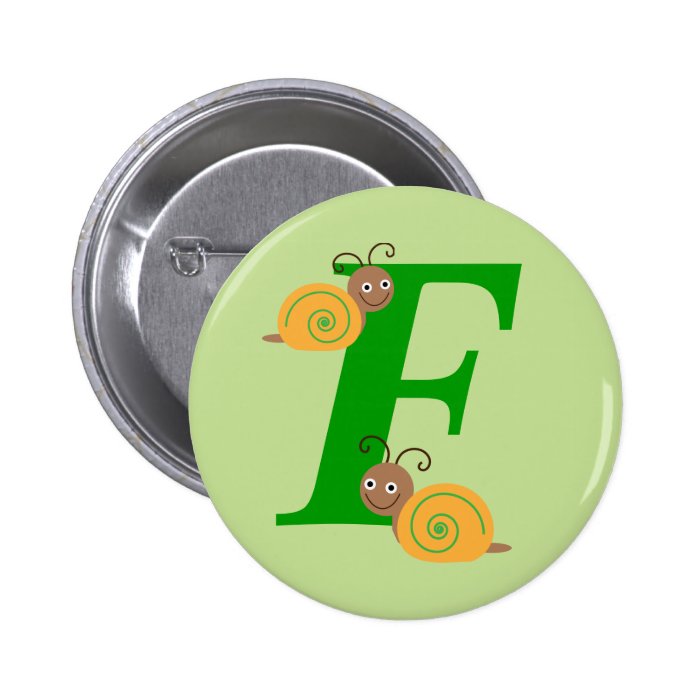 Monogram letter F brian the snail kids button, pin