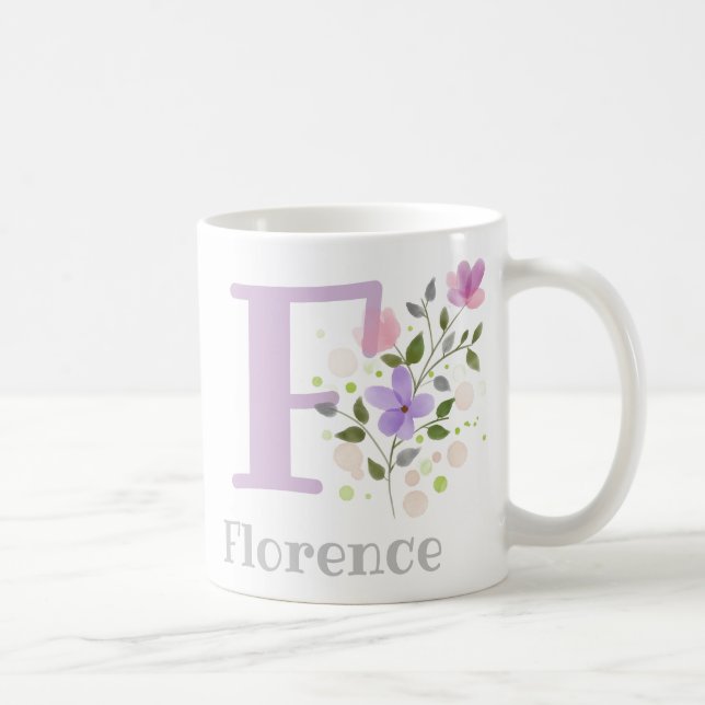 Monogram Letter F & Christian Name Coffee Mug (Right)
