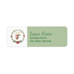 Monogram Letter F Christmas Wreath w/ Santa Claus Label