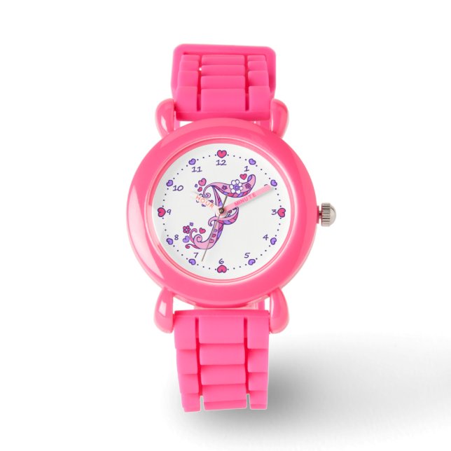 Monogram letter F doodle heart girls watch (Front)