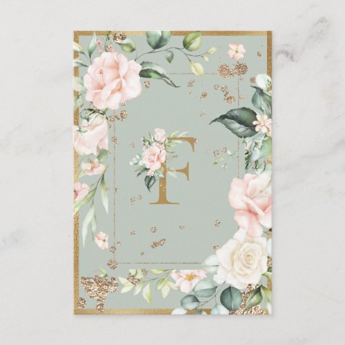 Monogram Letter F Elegant Green Floral Roses  Thank You Card