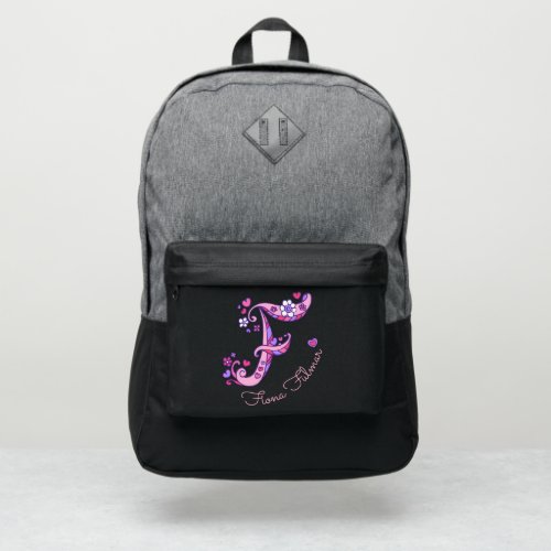 Monogram letter F hearts flower custom name Port Authority Backpack