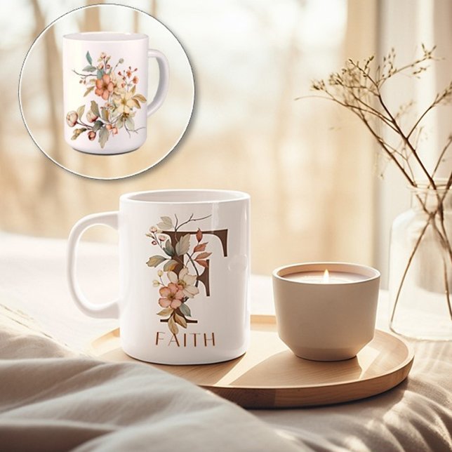 Monogram Letter F Rustic Floral Coffee Mug (Creator Uploaded)