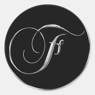 Monogram Letter F Sliver On Black Wedding Seal