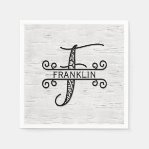 Monogram Letter F with Family Name Napkins