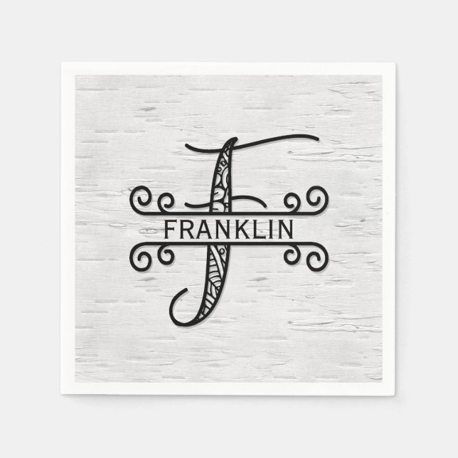 Monogram Letter F with Family Name  Napkins (Front)