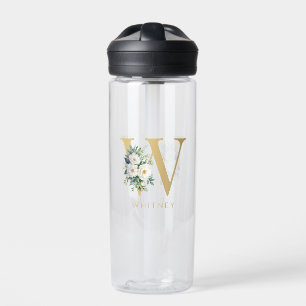 Monogram Letter Floral Initial Name Water Bottle