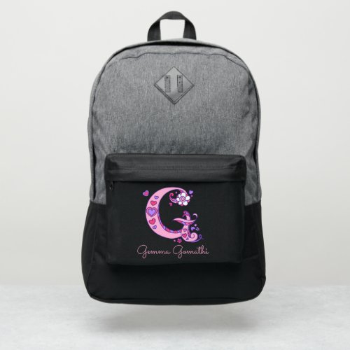 Monogram letter G hearts flower custom name Port Authority Backpack
