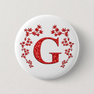 Monogram Letter G Red Leaves Button