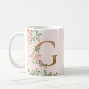 Monogram Letter G Watercolor Floral Coffee Mug