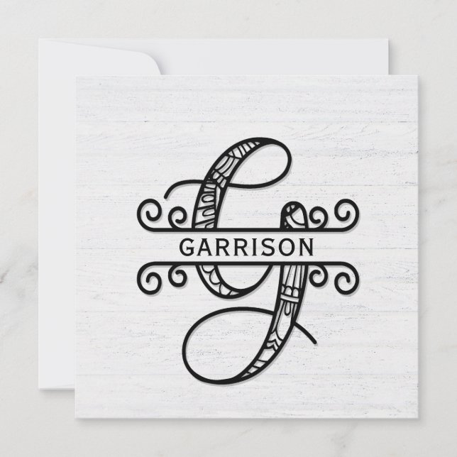Monogram Letter G with Family Name Note Card (Front)
