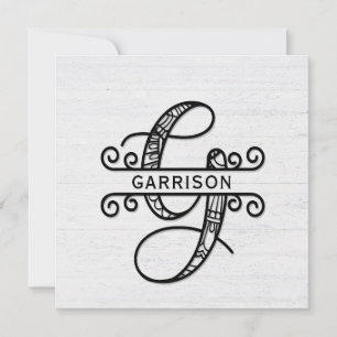 Monogram Letter G with Family Name Note Card