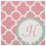 Monogram Letter Girly Pink and Green Quatrefoil Fabric