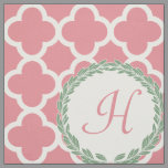 Monogram Letter Girly Pink and Green Quatrefoil Fabric