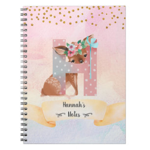Monogram Letter H Baby Deer Girl Daily Diary Notebook