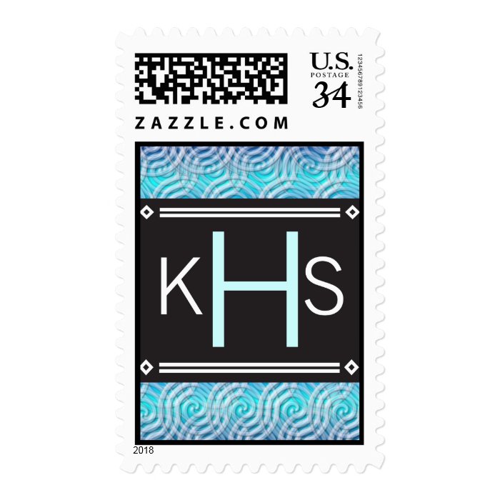 Monogram Letter H Blue Swirl Design Stamp