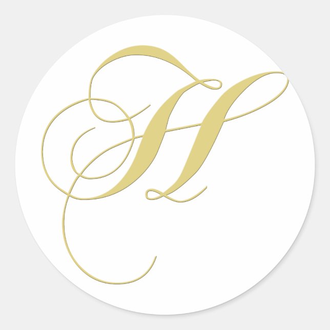 Monogram Letter H Golden Single Classic Round Sticker (Front)