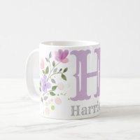 Monogram Letter H & Name with Flowers Coffee Mug