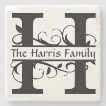 Monogram Letter H Personalized Stone Coaster