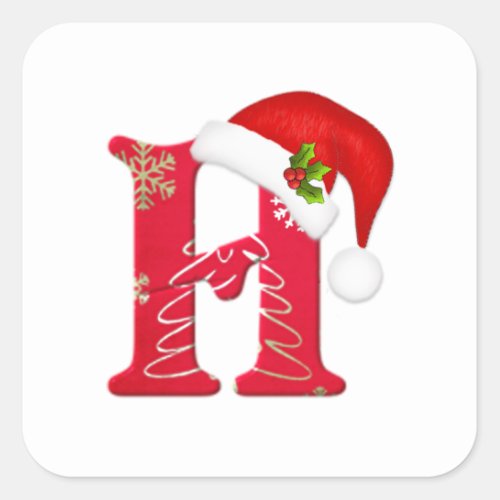 Monogram letter H Santa hat Christmas  Sticker