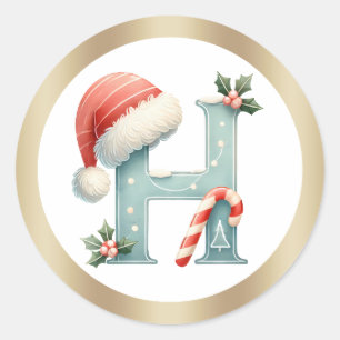 Monogram letter H, Santa hat Christmas Sticker