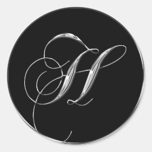 Monogram Letter H Sliver On Black Wedding Seals