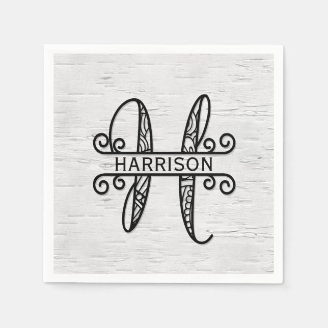 Monogram Letter H with Family Name  Napkins (Front)