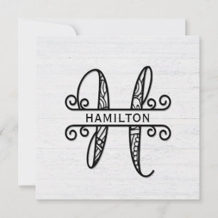 Monogram Letter H with Family Name Note Card