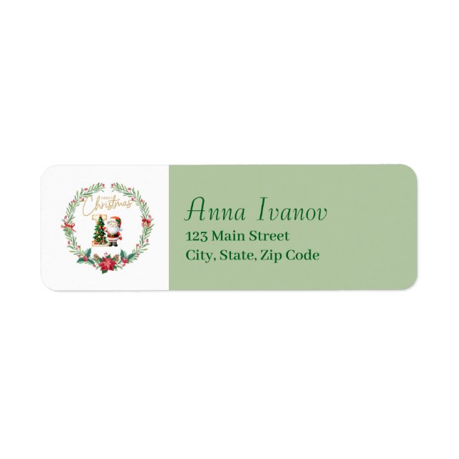 Monogram Letter I Christmas Wreath w/ Santa Claus Label (Front)