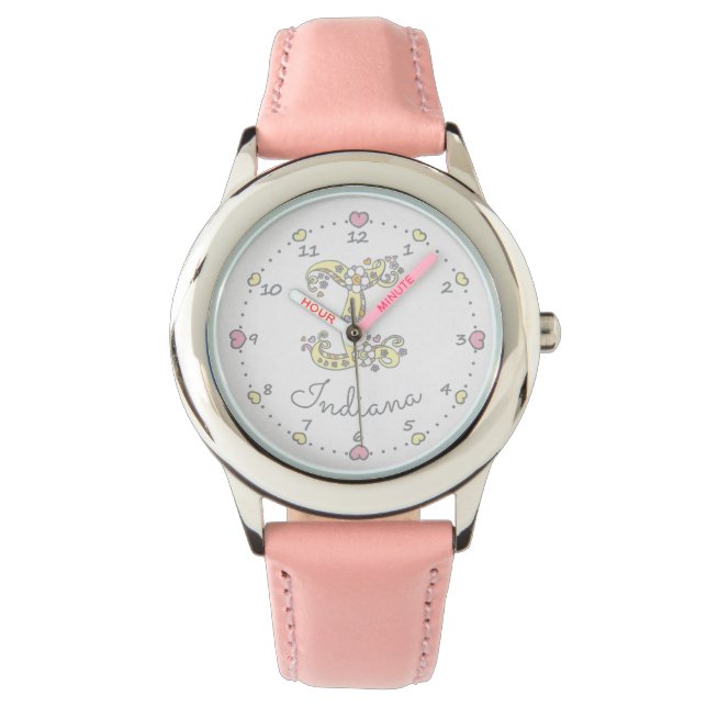 Monogram letter I doodle heart art name Indiana Watch (Front)