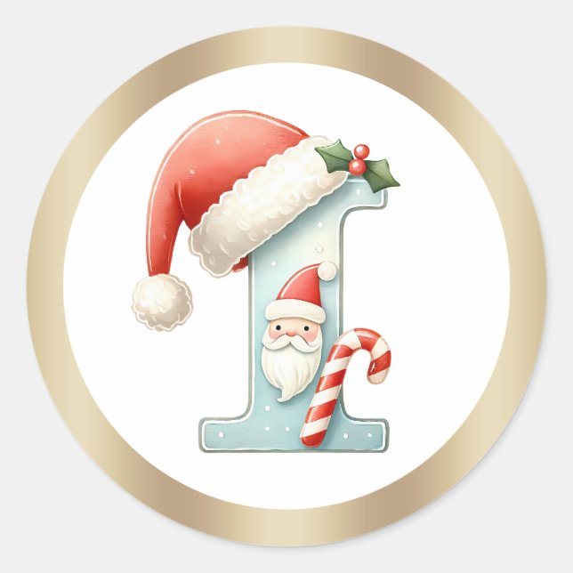 Monogram letter I, Santa hat Christmas  Sticker (Front)