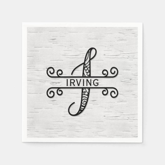 Monogram Letter I with Family Name   Napkins (Front)