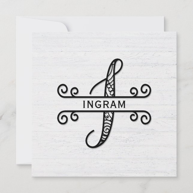 Monogram Letter I with Family Name Note Card (Front)