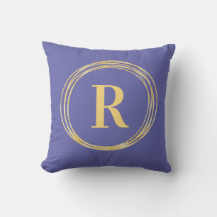 Monogram Letter Initial Periwinkle Gold Circles Throw Pillow