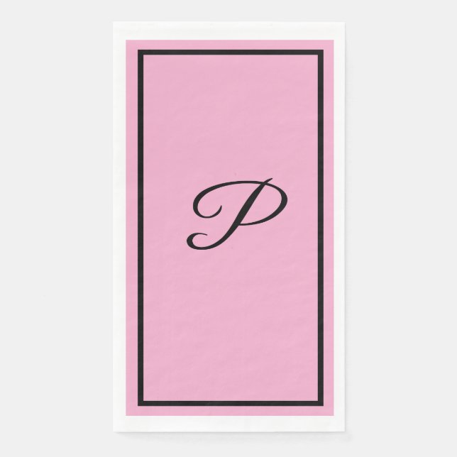 Monogram Letter Initial Pink Baby Shower Weddings Paper Guest Towels (Front)