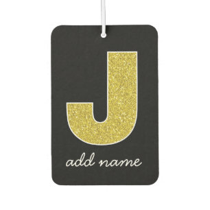 Monogram Letter J - Black and Fake Sparkle Glitter Car Air Freshener