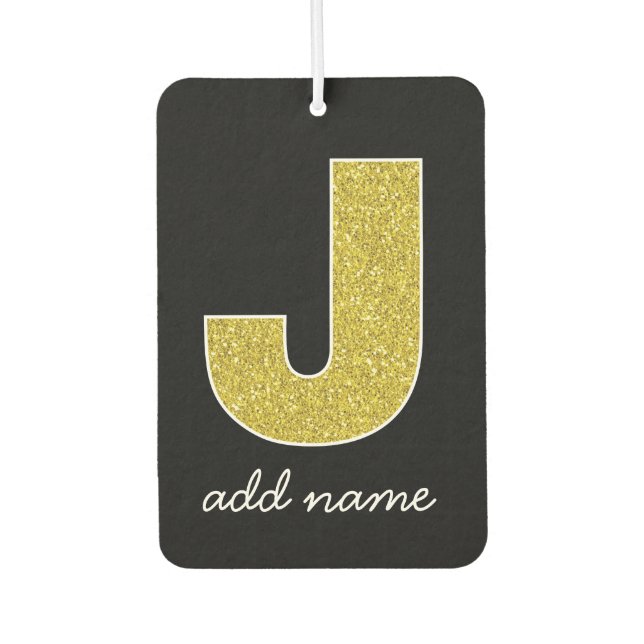 Monogram Letter J - Black and Fake Sparkle Glitter Car Air Freshener (Front)