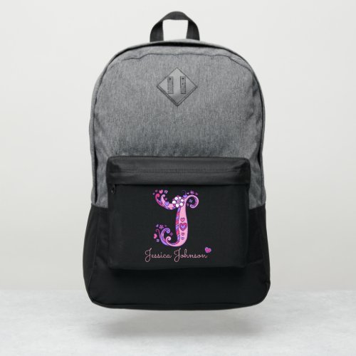 Monogram letter J hearts flower custom name Port Authority Backpack